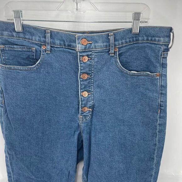 Express Womens Super High Rise Jeans Mom Button Fly Stretch 14 Regular Blue - Picture 9 of 11